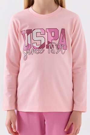 Us Polo Kız Çocuk Uzun Kol Pijama Takım US1984 Açık Pembe
