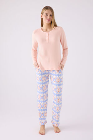 Arnetta Kadın Uzun Kol Pijama Takım AR3098 Somon