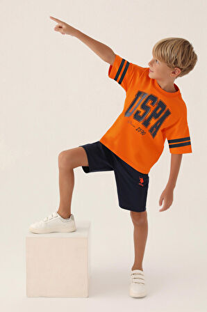 U.S. Polo Assn Lisanslı Sim Turuncu Erkek Çocuk Bermuda Takım