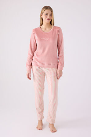 Pıerre Cardın Kadın Uzun Kol Pijama Takım PC8916 Retro Pembe