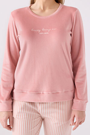 Pıerre Cardın Kadın Uzun Kol Pijama Takım PC8916 Retro Pembe