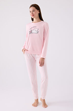 Arnetta Kadın Uzun Kol Pijama Takım AR3060 Toz Pembe