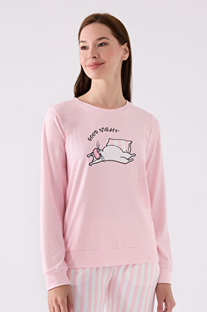 Arnetta Kadın Uzun Kol Pijama Takım AR3060 Toz Pembe