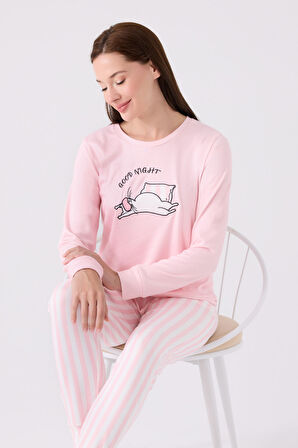 Arnetta Kadın Uzun Kol Pijama Takım AR3060 Toz Pembe