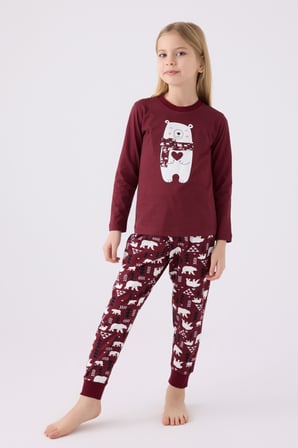 Arnetta Kız Çocuk Uzun Kol Pijama Takım AR3107 Bordo