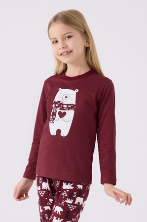 Arnetta Kız Çocuk Uzun Kol Pijama Takım AR3107 Bordo