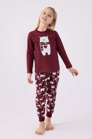 Arnetta Kız Çocuk Uzun Kol Pijama Takım AR3107 Bordo