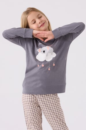 Arnetta Kız Çocuk Uzun Kol Pijama Takım AR3093 Koyu Gri