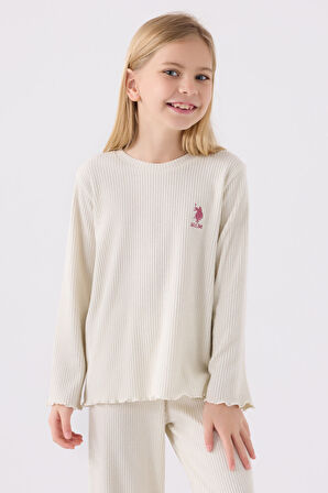 Kız Çocuk Krem Uzun Kol Pijama Takım