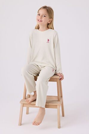 Kız Çocuk Krem Uzun Kol Pijama Takım