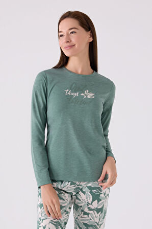 Arnetta Kadın Uzun Kol Pijama Takım AR3115 Yeşil