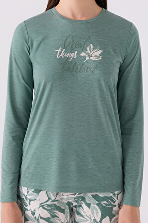 Arnetta Kadın Uzun Kol Pijama Takım AR3115 Yeşil