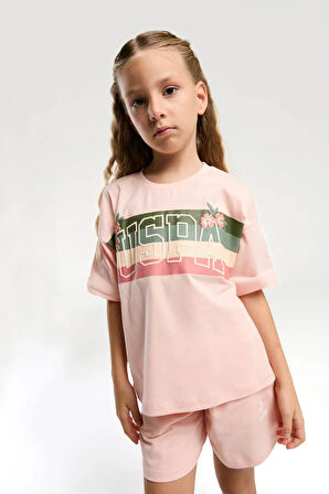 Kız Çocuk Pembe Şort Takım