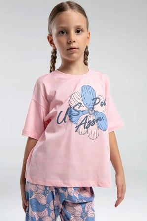 U.S. Polo Assn. Kız Çocuk Turuncu Kısa Kol Pijama Takım