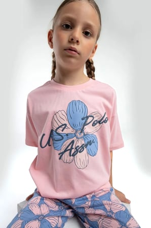 U.S. Polo Assn. Kız Çocuk Turuncu Kısa Kol Pijama Takım