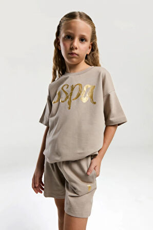 Kız Çocuk Krem Şort Takım