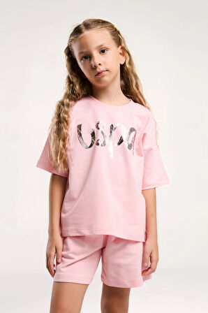 U.S. Polo Assn. Kız Çocuk Pembe Şort Takım