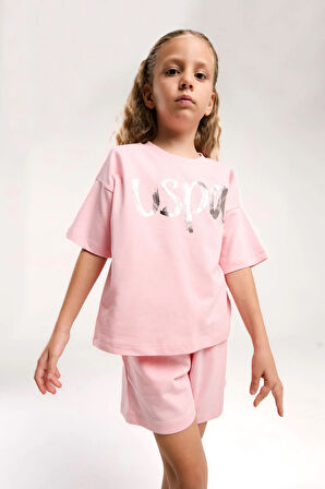 U.S. Polo Assn. Kız Çocuk Pembe Şort Takım