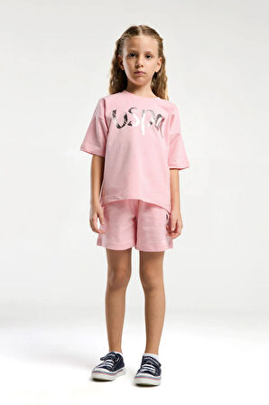 U.S. Polo Assn. Kız Çocuk Pembe Şort Takım