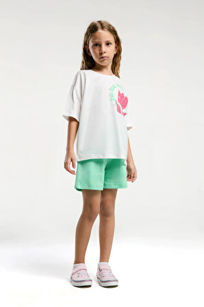 Kız Çocuk Krem Şort Takım