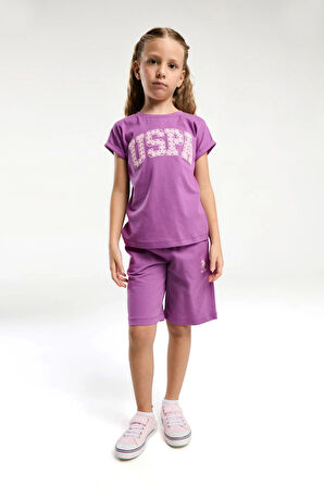 KIZ ÇOCUK BERMUDA TAKIM  - VİYOLET