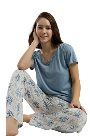Arnetta 3200S Kadın Kısa Kollu Pijama Takımı Mavi