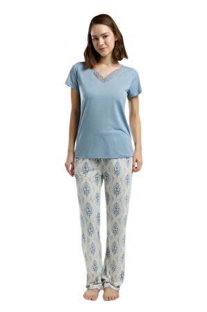 Arnetta 3200S Kadın Kısa Kollu Pijama Takımı Mavi