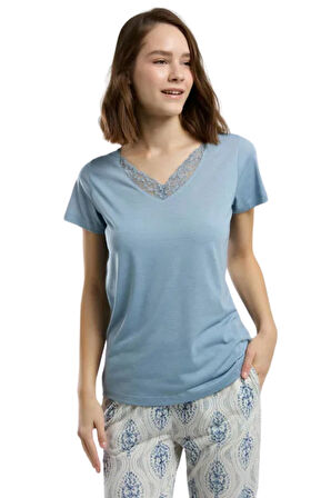 Arnetta 3200S Kadın Kısa Kollu Pijama Takımı Mavi