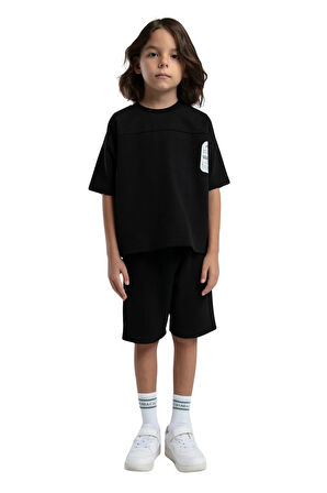 Rolypoly Erkek Çocuk Siyah Garson Bermuda Pijama Takım 3565 