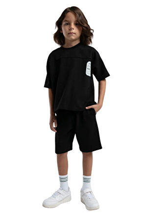 Rolypoly Erkek Çocuk Siyah Garson Bermuda Pijama Takım 3565 