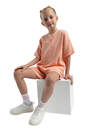 Rolypoly Kız Çocuk Somon Şortlu Pijama Takım 3627