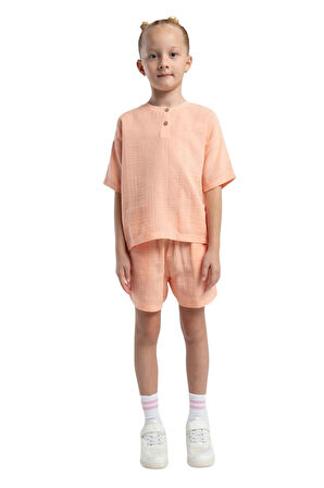 Rolypoly Kız Çocuk Somon Şortlu Pijama Takım 3627