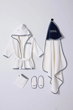 U.S. Polo Assn Erkek Bebek Bornoz Set Ekru