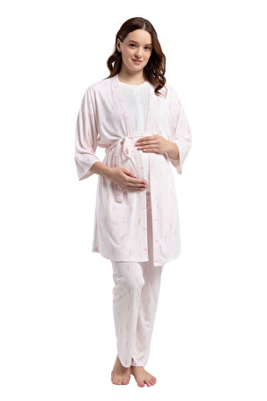 Arnetta Kadın Beyaz 3Lü Lohusa Pijama Takım 3266 