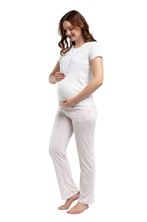 Arnetta Kadın Beyaz Lohusa Kısa Kol Pijama Takım 3250