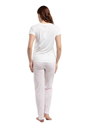 Arnetta Kadın Beyaz Lohusa Kısa Kol Pijama Takım 3250