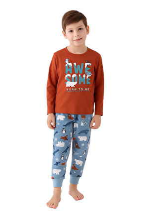 Rolypoly Erkek Çocuk Kiremit Pijama Takımı 3422-2 
