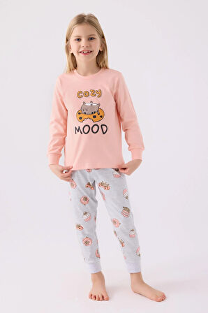 RolyPoly Kız Çocuk Uzun Kol Pijama Takım A.Somon