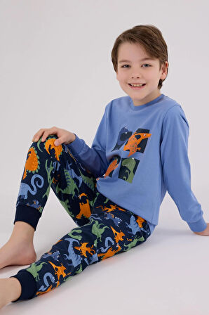 RolyPoly Erkek Çocuk Uzun Kol Pijama Takım Açık İndigo