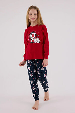 RolyPoly Kız Çocuk Uzun Kol Pijama Takım Kırmızı