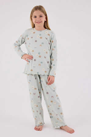RolyPoly Kız Çocuk Uzun Kol Pijama Takım Açık Yeşil