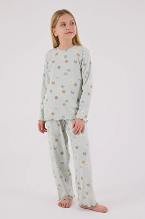 RolyPoly Kız Çocuk Uzun Kol Pijama Takım Açık Yeşil