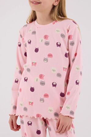 RolyPoly Kız Çocuk Uzun Kol Pijama Takım Açık Pembe