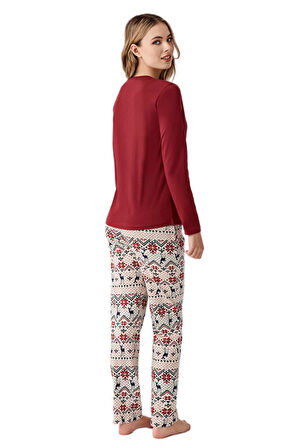 Arnetta Kadın Kırmızı Uzun Kollu Pijama Takımı 3452-S 