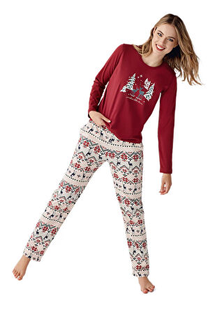 Arnetta Kadın Kırmızı Uzun Kollu Pijama Takımı 3452-S 