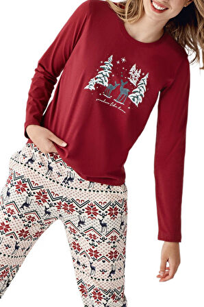 Arnetta Kadın Kırmızı Uzun Kollu Pijama Takımı 3452-S 