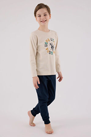 U.S. Polo Assn. Erkek Çocuk Uzun Kol Pijama Takım Bej