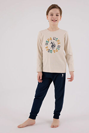 U.S. Polo Assn. Erkek Çocuk Uzun Kol Pijama Takım Bej
