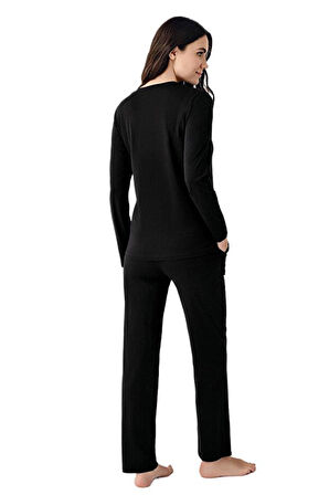 Pierre Cardin Kadın Siyah Uzun Kollu Pijama Takımı 9070-S 