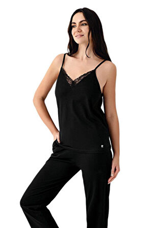 Pierre Cardin Kadın Siyah 3'lü Pijama Takımı 9071-S 